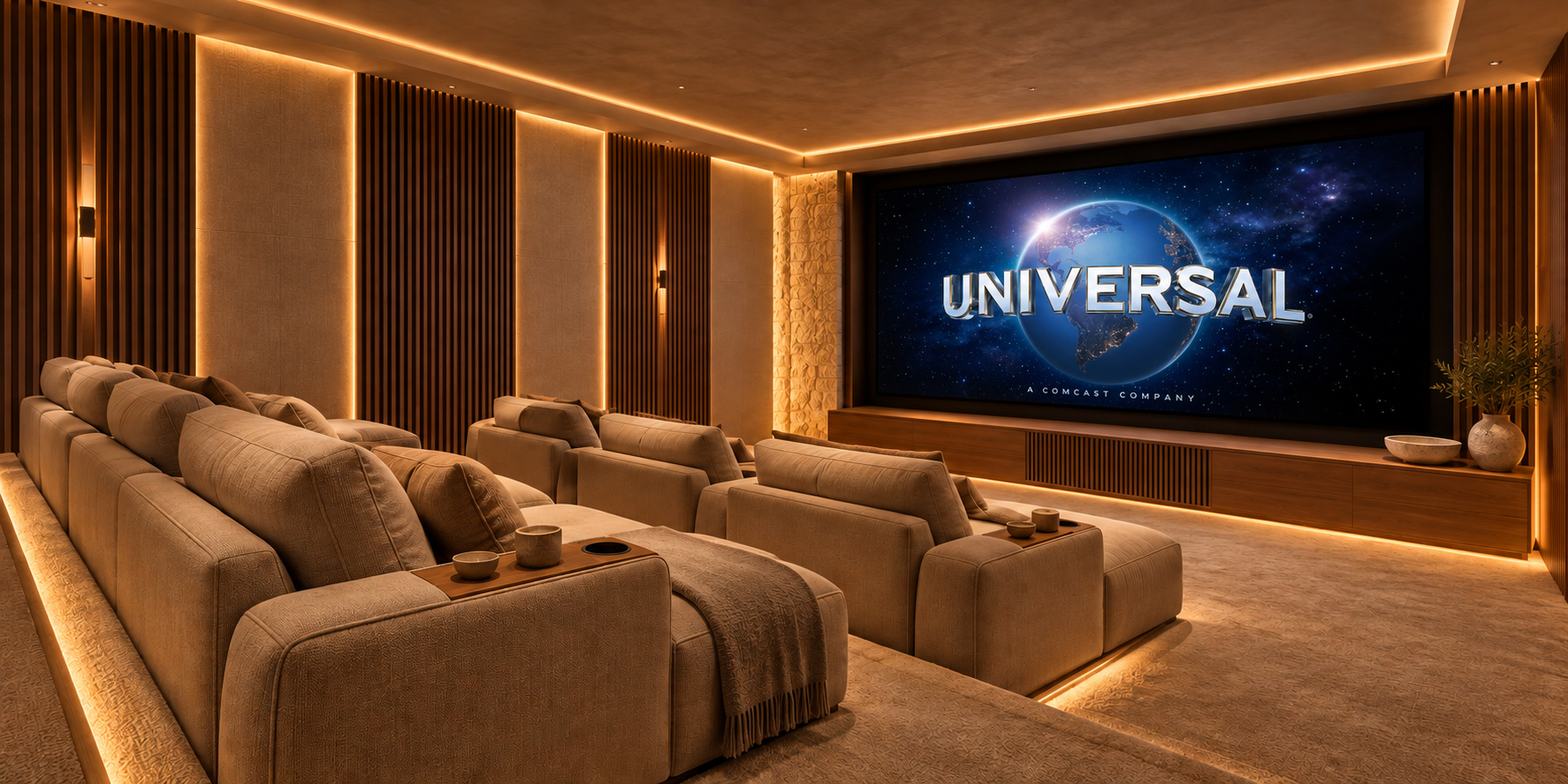 Bespoke home cinema with large cinema screen